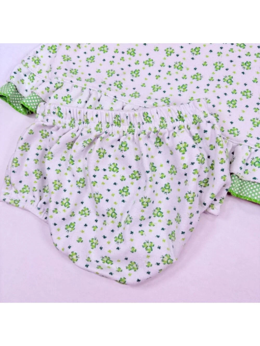 Vintage Girls 4 Leaf Clover St Patty's Day Dress + Bloomers Set Outfit 6m - 12m